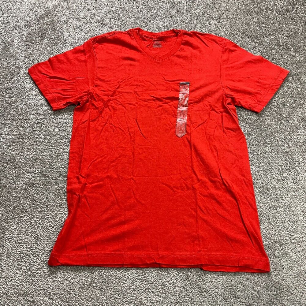 Alfani Basic Tee T-Shirt Mens Small Red Solid V-Neck Short Sleeve Cotton NWT New